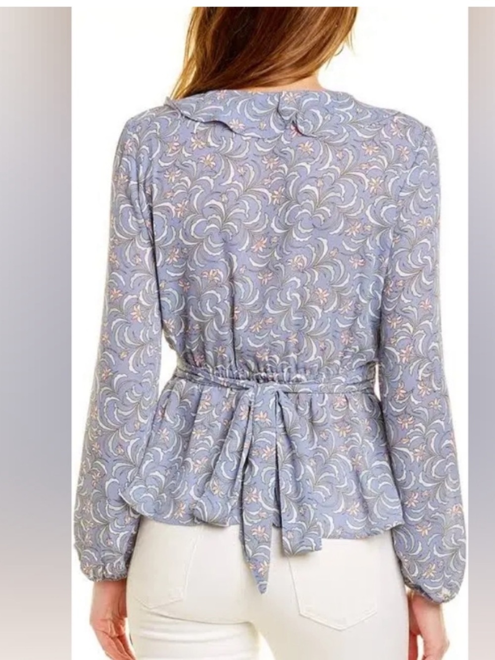 Max Studio Ruffle Long Sleeve Faux Wrap Top Lavender / Blue floral Size XL - Picture 2 of 6